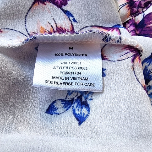 Pink Rose White Floral Front Tie Button Down Blouse - Picture 7 of 8